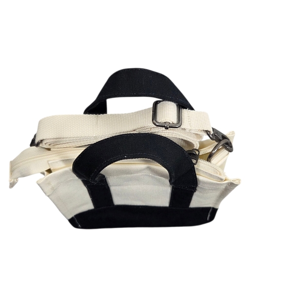 Vans Lil Pergs Tote Bag White Black Logo Print Canvas Shoulder Bag NWT - Picture 2 of 7